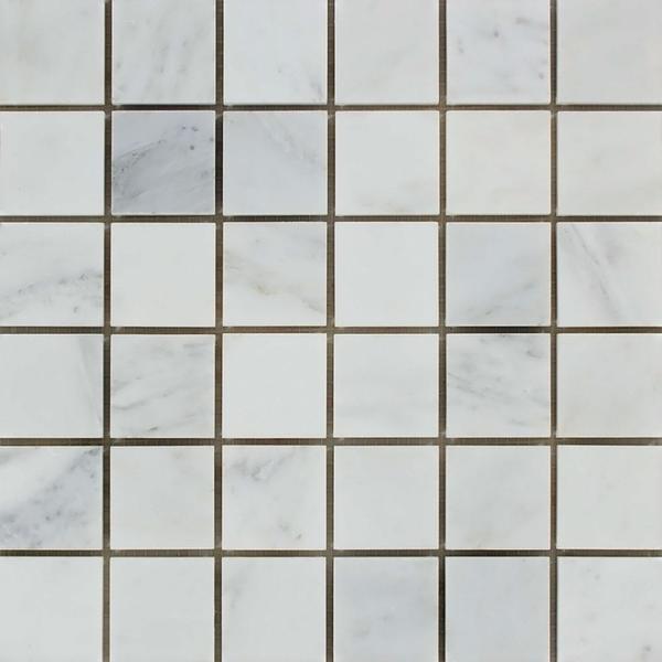 2 x 2 Polished Oriental White Marble Mosaic Tile.