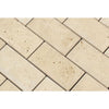 2 x 4 Honed Ivory Travertine Deep-Beveled Brick Mosaic Tile.