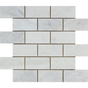 2 x 4 Honed Oriental White Marble Brick Mosaic Tile.