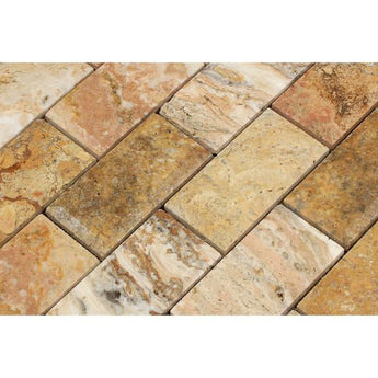 2 x 4 Honed Scabos Travertine Deep-Beveled Brick Mosaic Tile.