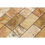 2 x 4  Honed Scabos Travertine Deep-Beveled Brick Mosaic Tile.