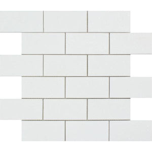 2 x 4 Honed Thassos White Marble Brick Mosaic Tile.