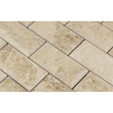 2 x 4 Polished Cappuccino Marble Deep-Beveled Brick Mosaic Tile.