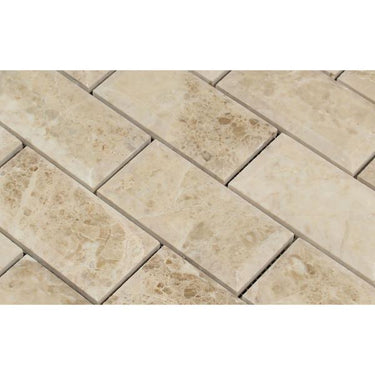 2 x 4 Polished Cappuccino Marble Deep-Beveled Brick Mosaic Tile.