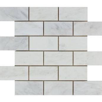 2 x 4 Polished Oriental White Marble Brick Mosaic Tile.