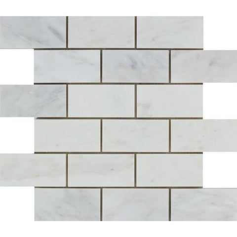 2 x 4 Polished Oriental White Marble Brick Mosaic Tile.