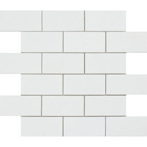 2 x 4 Polished Thassos White Marble Brick Mosaic Tile.