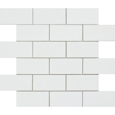 2 x 4 Polished Thassos White Marble Brick Mosaic Tile.