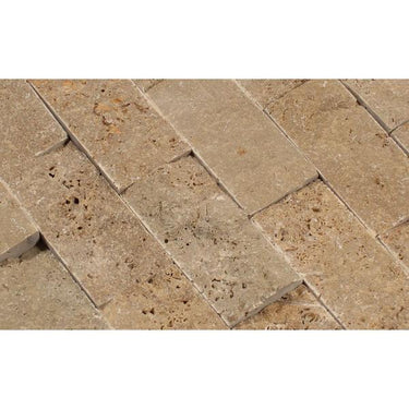2 x 4 Split-faced Noce Travertine Brick Mosaic Tile.