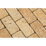 2 x 4 Tumbled Gold Travertine Brick Mosaic Tile.