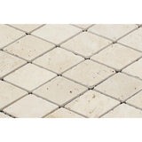 2 x 4 Tumbled Ivory Travertine Diamond Mosaic Tile.