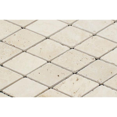 2 x 4 Tumbled Ivory Travertine Diamond Mosaic Tile.