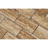 2 x 4 Unfilled Polished Noce Exotic (Vein-Cut) Travertine Brick Mosaic Tile.