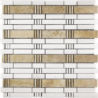 MARBELLA CADIZ Eastern White / Beige Travertine Mosaic Tile.