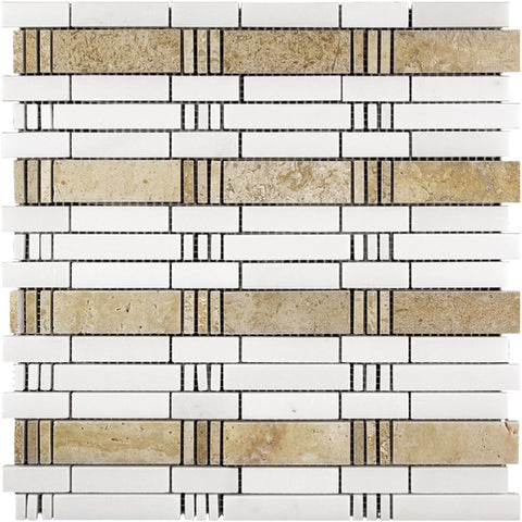 MARBELLA CADIZ Eastern White / Beige Travertine Mosaic Tile.