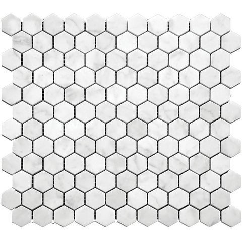 MARBELLA Carrara Hex 1x1 honed Bianco Carrara Mosaic Tile.