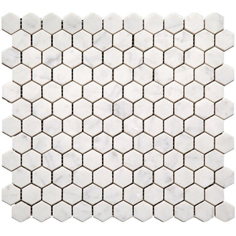 MARBELLA Carrarra Hex 1x1 polished Bianco Carrara Mosaic Tile.
