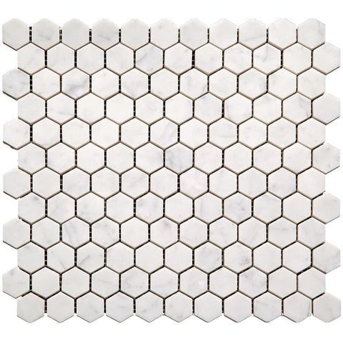 MARBELLA Carrarra Hex 1x1 polished Bianco Carrara Mosaic Tile.