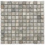 1x1 Silver Tumbled Mosaic Tile.