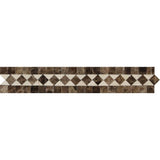 2 x 12 Polished Emperador Dark Marble BIAS Border w/ Crema Marfil Dots - MosaicBros.com