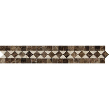 2 x 12 Polished Emperador Dark Marble BIAS Border w/ Crema Marfil Dots - MosaicBros.com