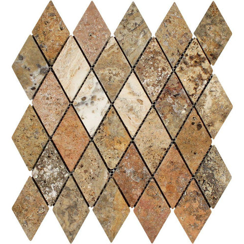 2 x 4 Tumbled Scabos Travertine Diamond Mosaic Tile.