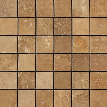 2 x 2 Honed Noce Travertine Mosaic Tile.