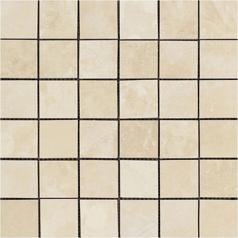 2 x 2 Honed Ivory Travertine Mosaic Tile.