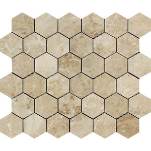 2 x 2 Polished Cappuccino Marble Hexagon Mosaic Tile.