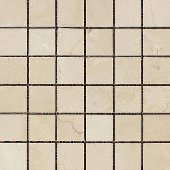 2 x 2 Polished Crema Marfil Marble Mosaic Tile.