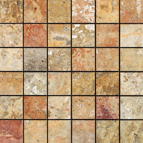 2 x 2 Polished Scabos Travertine Mosaic Tile.