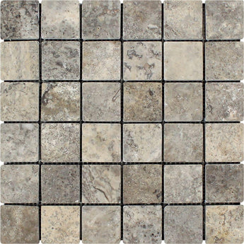 2 x 2 Tumbled Silver Travertine Mosaic Tile.