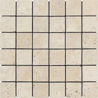 2 x 2 Tumbled Ivory Travertine Mosaic Tile.
