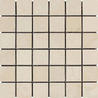 2 x 2 Tumbled Crema Marfil Marble Mosaic Tile.
