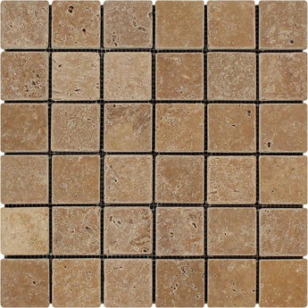 2 x 2 Tumbled Noce Travertine Mosaic Tile.