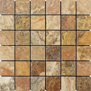 2 x 2 Tumbled Scabos Travertine Mosaic Tile.