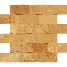 2 x 4 CNC-Arched Gold Travertine Brick Mosaic Tile.