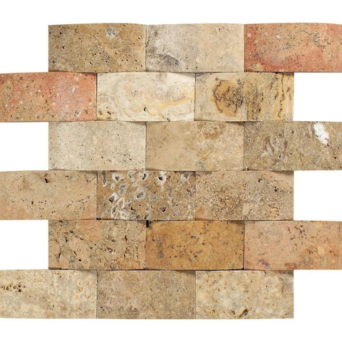 2 x 4 CNC-Arched Travertine Scabos Brick Mosaic Tile.