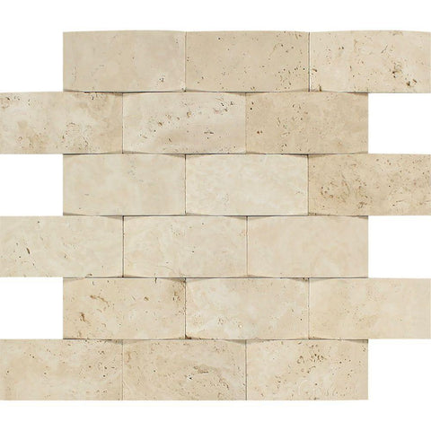 2 x 4 CNC-Arched Ivory Travertine Brick Mosaic Tile.