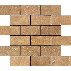 2 x 4 Honed Noce Travertine Brick Mosaic Tile.