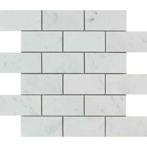 2 x 4 Honed Bianco Carrara Marble Brick Mosaic Tile.