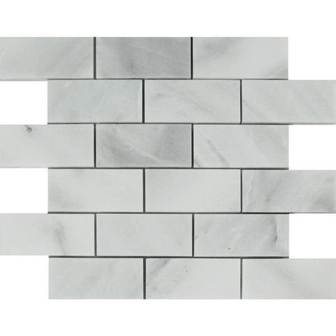 2 x 4 Honed Bianco Mare Marble Brick Mosaic Tile.