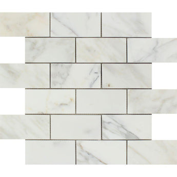 2 x 4 Polished Calacatta Gold Marble Brick Mosaic Tile.