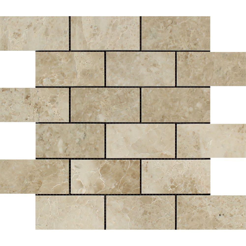 2 x 4 Polished Cappuccino Marble Brick Mosaic Tile.
