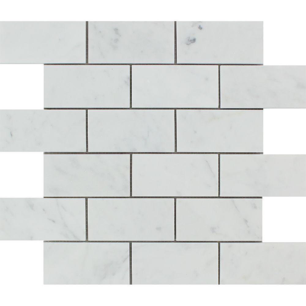 2 x 4 Polished Bianco Carrara Marble Brick Mosaic Tile.