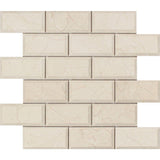 2 x 4 Polished Crema Marfil Marble Deep-Beveled Brick Mosaic Tile.
