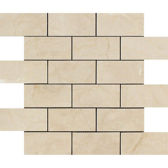 2 x 4 Polished Crema Marfil Marble Brick Mosaic Tile.