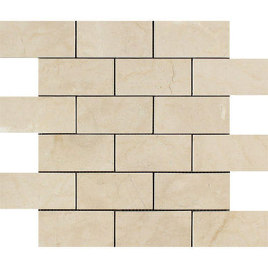 2 x 4 Polished Crema Marfil Marble Brick Mosaic Tile.