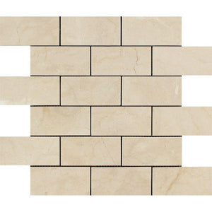 2 x 4 Polished Crema Marfil Marble Brick Mosaic Tile.