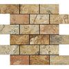2 x 4 Polished Scabos Travertine Brick Mosaic Tile.